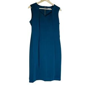 NWT Calvin Klein Aqua Blue Green Sheath Dress Size 12 Short Sleeve Panels Zipper